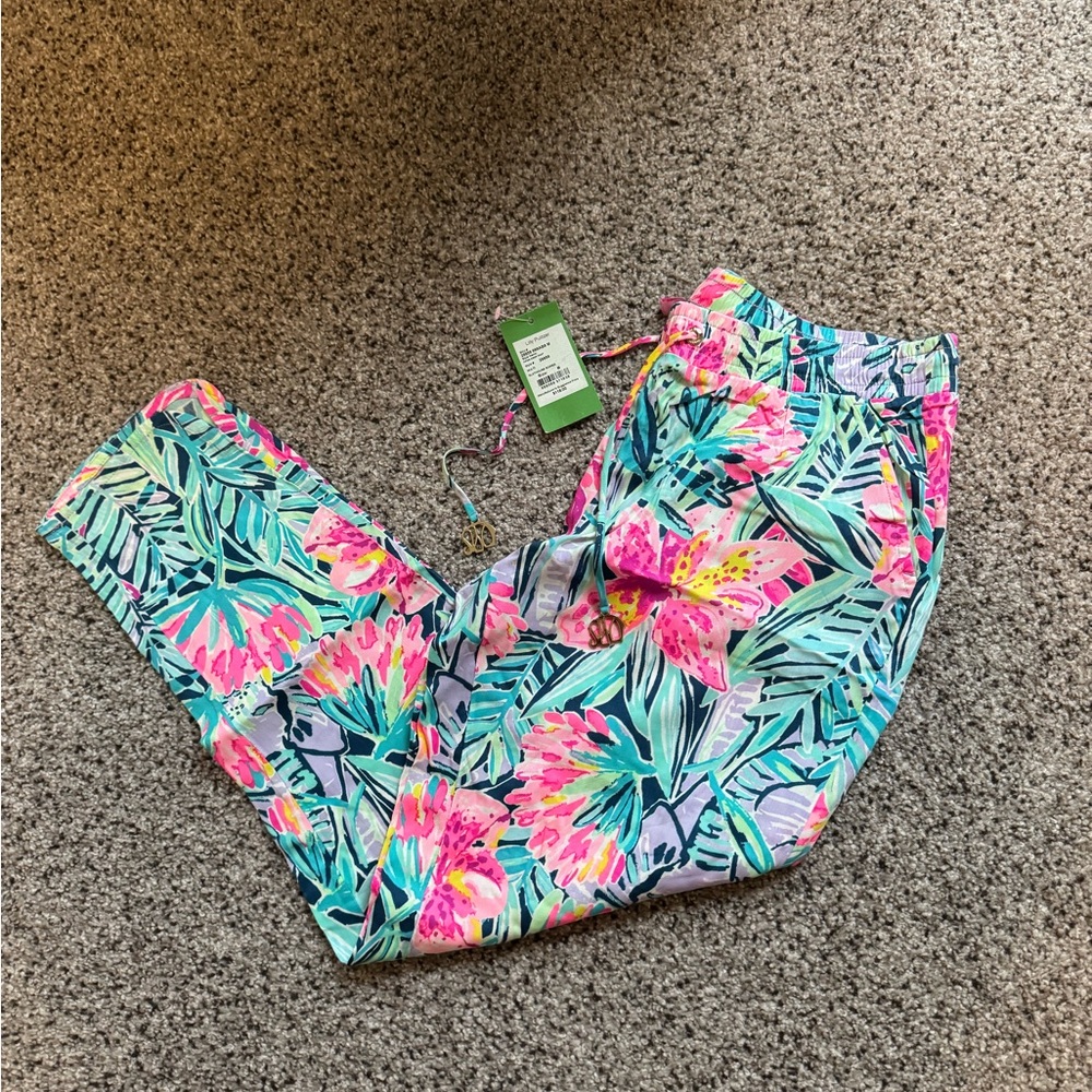 Lilly Pulitzer Piper Crop Pants Slathouse Soirée Vibrant Tropical Print Medium